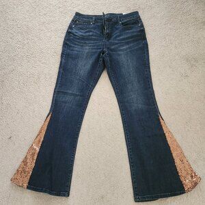 NWT INC Flare Leg Regular Fit Mid Rise Novelty Denim Size 14
